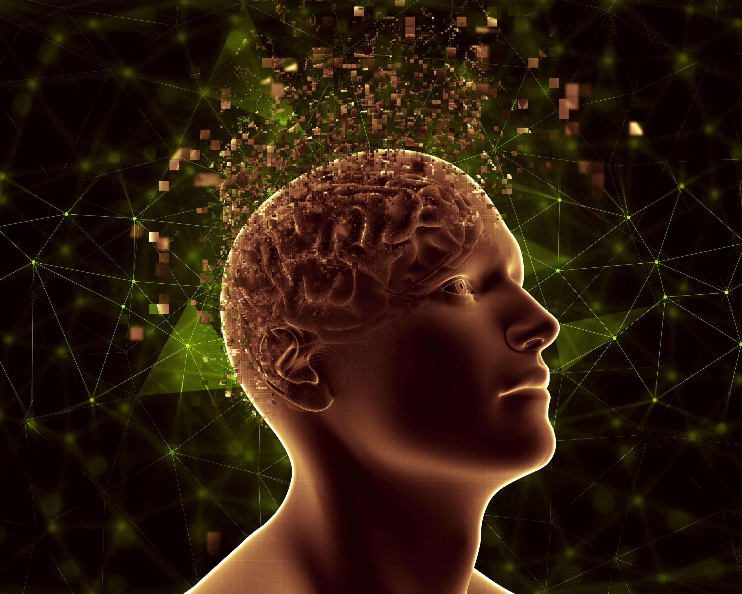 Digital illustration representing the brain, depression, mental health and neurostimulation therapy